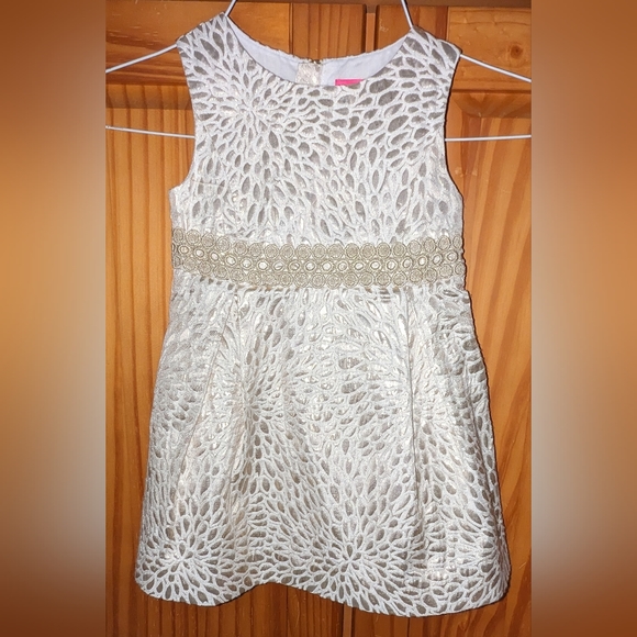 Lilly Pulitzer Abrianna gold metallic lagoon jacquard dress. Size 3 - Picture 1 of 12
